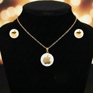 Gold and White Pendant Necklace and Earring Set